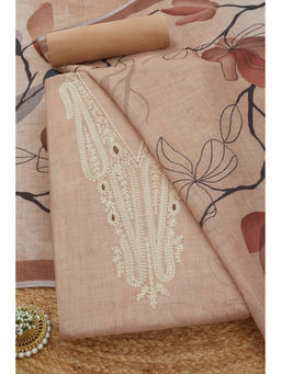 Soch - Womens Beige Linen Embroidered Unstitched Suit (Set of 3)
