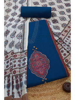 Soch - Womens Indigo Cotton Ethnic Motifs Unstitched Suit (Set of 3)