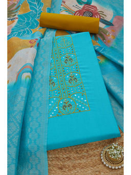 Soch - Womens Turquoise Blue Art Silk Embroidered Unstitched Suit (Set of 3)