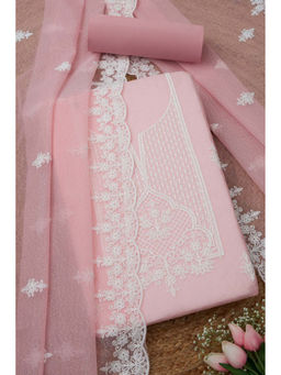 Soch - Womens Pink Kota Embroidered Unstitched Suit (Set of 3)