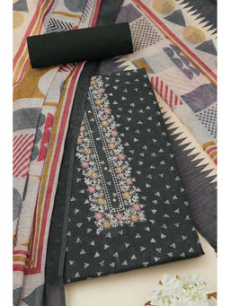 Soch - Womens Black Linen Geometric Print Unstitched Suit (Set of 3)