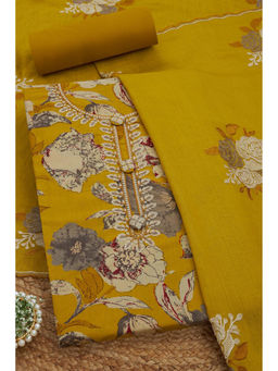 Soch - Womens Yellow Cotton Floral Print Unstitched Suit (Set of 3)
