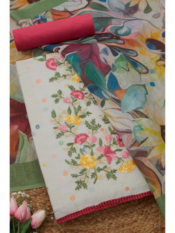 Soch - Womens Beige Linen Embroidered Unstitched Suit (Set of 3)