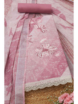 Soch - Womens Onion Pink Linen Floral Print Unstitched Suit (Set of 3)