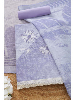 Soch - Womens Lavender Linen Floral Print Unstitched Suit (Set of 3)