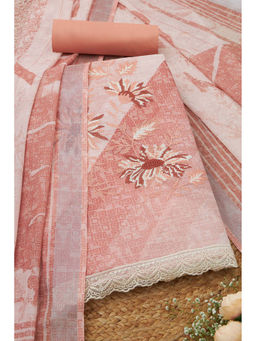 Soch - Womens Peach Linen Floral Print Unstitched Suit (Set of 3)