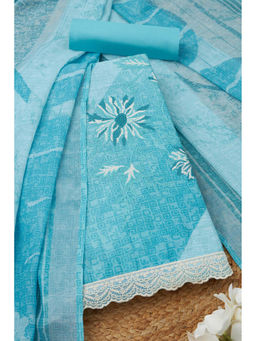 Soch - Womens Turquoise Blue Linen Floral Print Unstitched Suit (Set of 3)