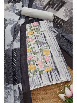 Soch - Womens Grey Linen Floral Print Unstitched Suit (Set of 3)