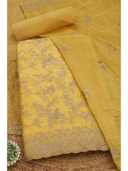 Soch - Womens Gold Crushed Silk Embroidered Unstitched Suit (Set of 3)