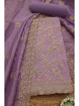 Soch - Womens Lavender Crushed Silk Embroidered Unstitched Suit (Set of 3)