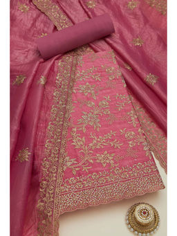 Soch - Womens Blush Pink Crushed Silk Embroidered Unstitched Suit (Set of 3)