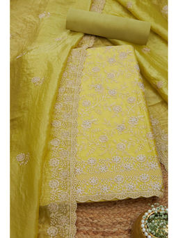 Soch - Womens Light Green Crushed Silk Embroidered Unstitched Suit (Set of 3)