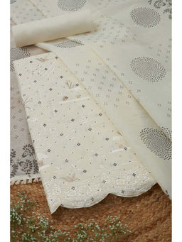 Soch - Womens Cream Cotton Embroidered Unstitched Suit (Set of 3)