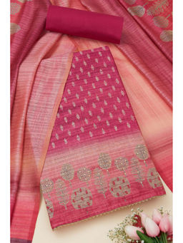 Soch - Womens Onion Pink Tussar Botanical Print Unstitched Suit (Set of 3)