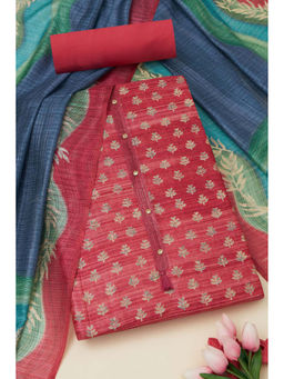Soch - Womens Onion Pink Tussar Botanical Print Unstitched Suit (Set of 3)