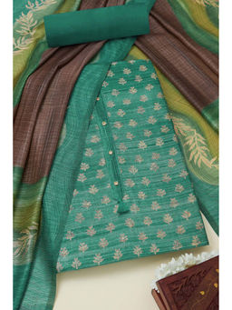 Soch - Womens Turquoise Blue Tussar Botanical Print Unstitched Suit (Set of 3)