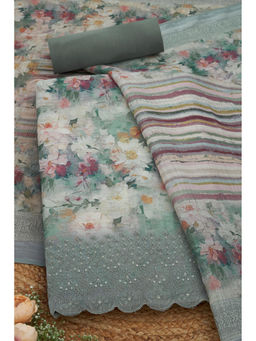 Soch - Womens Grey Linen Floral Print Unstitched Suit (Set of 3)
