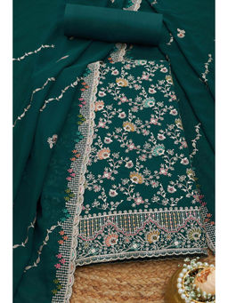 Soch - Womens Teal Georgette Embroidered Unstitched Suit (Set of 3)