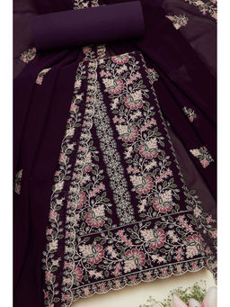 Soch - Womens Wine Georgette Embroidered Unstitched Suit (Set of 3)