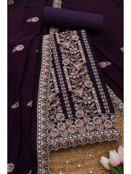 Soch - Womens Wine Georgette Embroidered Unstitched Suit (Set of 3)