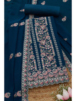 Soch - Womens Blue Georgette Embroidered Unstitched Suit (Set of 3)