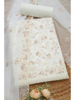 Soch - Womens Off White Crinkle Chiffon Floral Print Unstitched Suit (Set of 3)