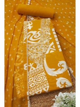 Soch - Womens Mustard Cotton Ethnic Motifs Unstitched Suit (Set of 3)