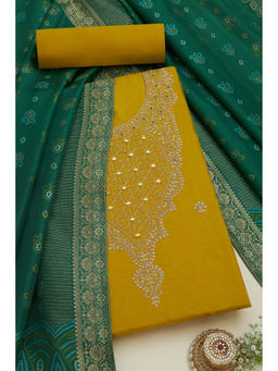 Soch - Womens Mustard Silk Blend Embroidered Unstitched Suit (Set of 3)