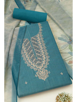 Soch - Womens Blue Tissue Shimmer Embroidered Unstitched Suit (Set of 3)