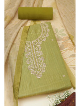 Soch - Womens Olive Tissue Shimmer Embroidered Unstitched Suit (Set of 3)