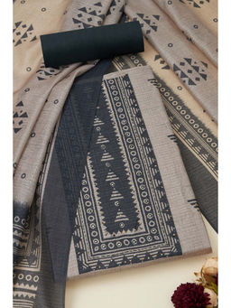 Soch - Womens Beige Tussar Geometric Print Unstitched Suit (Set of 3)