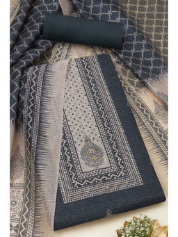 Soch - Womens Charcoal Tussar Ethnic Motifs Unstitched Suit (Set of 3)