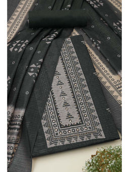 Soch - Womens Charcoal Tussar Geometric Print Unstitched Suit (Set of 3)