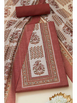 Soch - Womens Rust Tussar Floral Print Unstitched Suit (Set of 3)