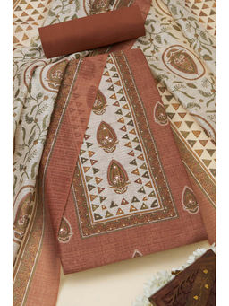 Soch - Womens Rust Tussar Ethnic Motifs Unstitched Suit (Set of 3)