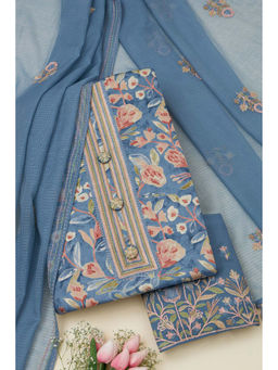 Soch - Womens Powder Blue Cotton Floral Print Unstitched Suit (Set of 3)