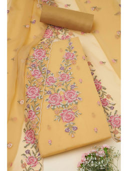 Soch - Womens Light Yellow Crinkle Chiffon Embroidered Unstitched Suit (Set of 3)