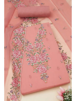 Soch - Womens Peach Crinkle Chiffon Embroidered Unstitched Suit (Set of 3)