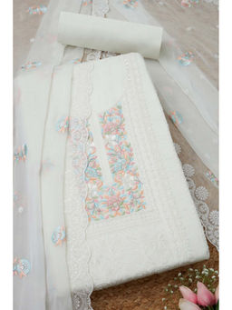 Soch - Womens White Organza Embroidered Unstitched Suit (Set of 3)