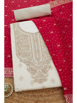 Soch - Womens Cream Silk Blend Embroidered Unstitched Suit (Set of 3)