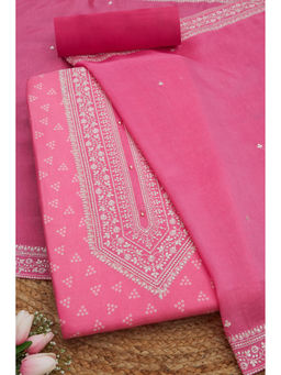 Soch - Womens Pink Silk Blend Bandhani Print Unstitched Suit (Set of 3)