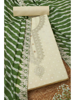 Soch - Womens Cream Silk Blend Zari Woven Unstitched Suit (Set of 3)