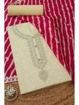 Soch - Womens Cream Silk Blend Zari Woven Unstitched Suit (Set of 3)