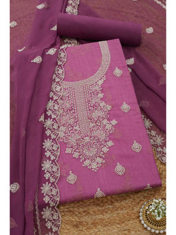Soch - Womens Purple Chiffon Embroidered Unstitched Suit (Set of 3)