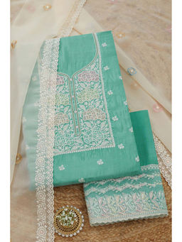 Soch - Womens Turquoise Organza Embroidered Unstitched Suit (Set of 3)