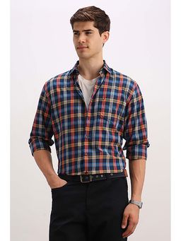 Allen Solly - Men Navy Blue Regular Fit Check Full Sleeves Casual Shirt