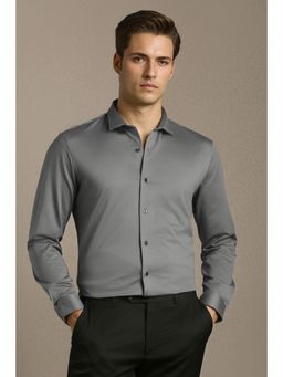 Louis Philippe - Men Grey Slim Fit Solid Full Sleeves Formal Shirt