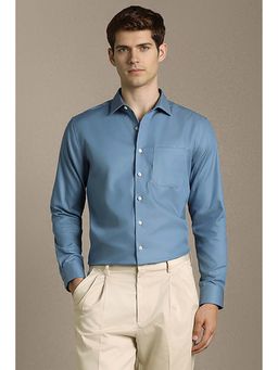 Louis Philippe - Men Blue Slim Fit Solid Full Sleeves Formal Shirt