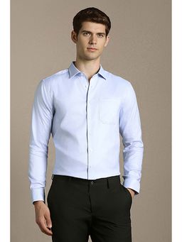 Louis Philippe - Men Light Blue Slim Fit Textured Full Sleeves Formal Shirt