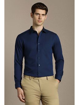 Louis Philippe - Men Navy Blue Slim Fit Solid Full Sleeves Formal Shirt
